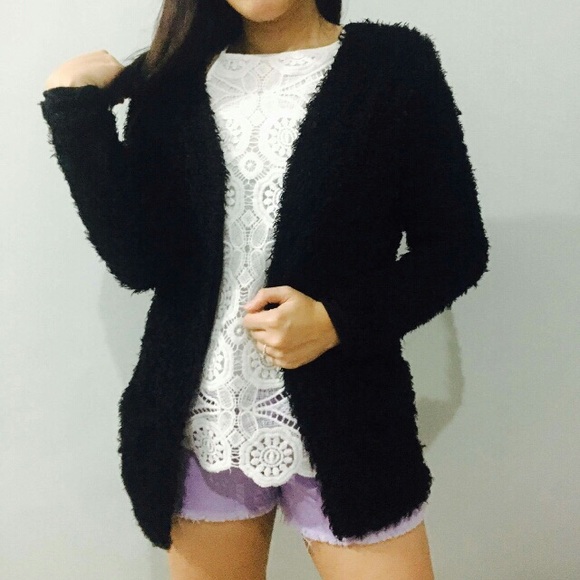 long black fluffy cardigan